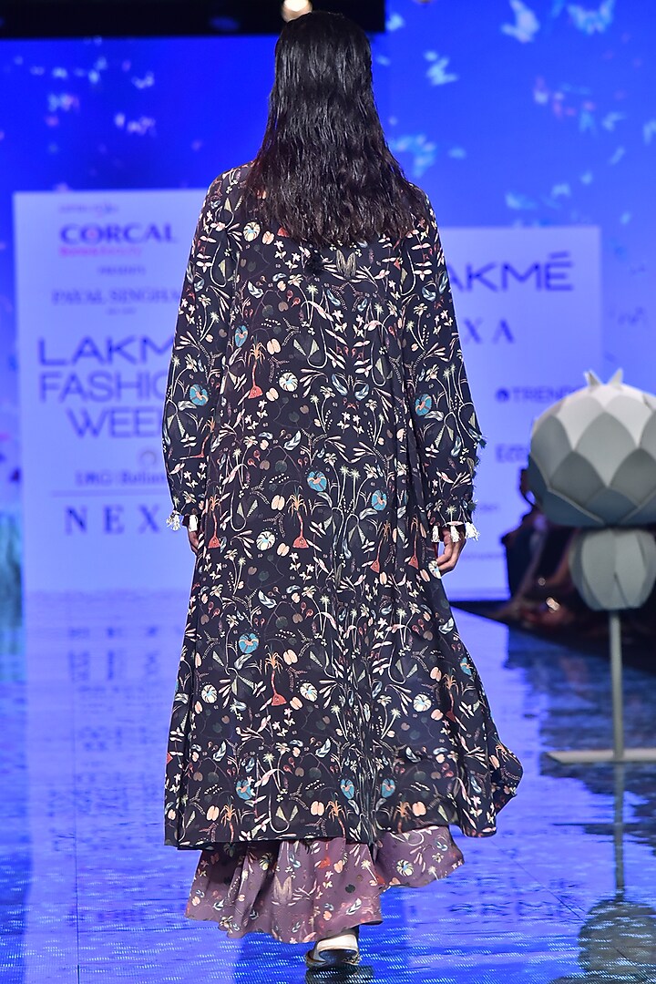 Black Printed & Embroidered Kurta With Purple Pants by Payal Singhal at Pernia's Pop Up Shop