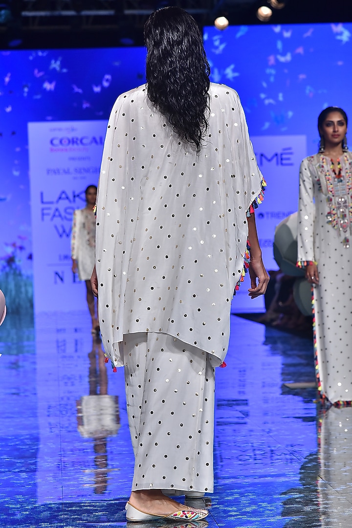 Off White Embroidered Kaftan With Palazzo Pants by Payal Singhal at Pernia's Pop Up Shop