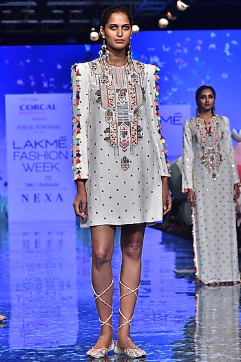 Off White Embroidered Cocktail Dress by Payal Singhal at Pernia's Pop Up Shop