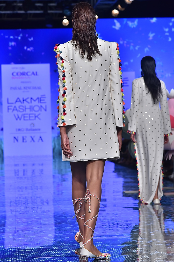 Off White Embroidered Cocktail Dress by Payal Singhal at Pernia's Pop Up Shop