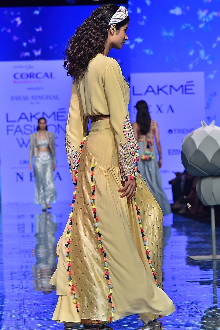 Pale Yellow Embroidered Top With Skirt by Payal Singhal at Pernia's Pop Up Shop