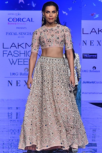 Blush Pink Embroidered Blouse With Bridal Lehenga by Payal Singhal at Pernia's Pop Up Shop