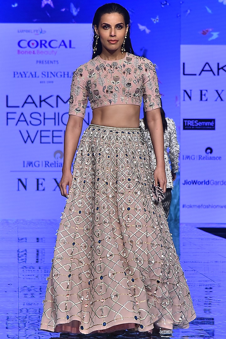 Blush Pink Embroidered Blouse With Bridal Lehenga by Payal Singhal at Pernia's Pop Up Shop