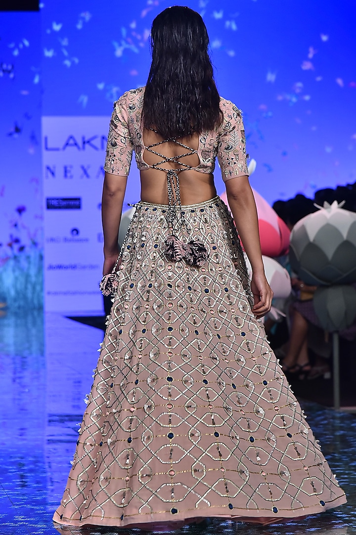 Blush Pink Embroidered Blouse With Bridal Lehenga by Payal Singhal at Pernia's Pop Up Shop
