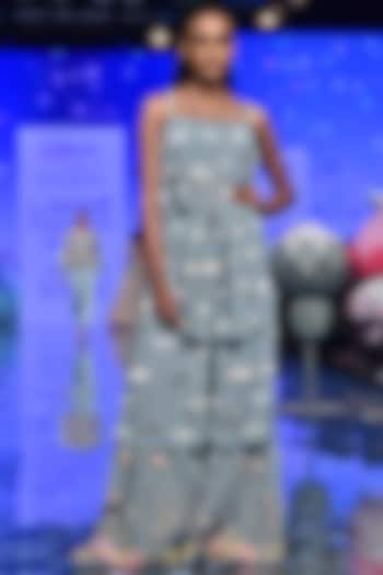 Pale Blue Embroidered Blouse With Layered Bridal Sharara Pants by Payal Singhal at Pernia's Pop Up Shop