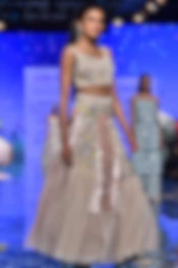 Stone Embroidered Blouse With Striped Wedding Lehenga by Payal Singhal at Pernia's Pop Up Shop