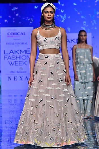 Dusky Rose Pink Embroidered Bridal Lehenga With Blouse by Payal Singhal at Pernia's Pop Up Shop