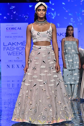 Dusky Rose Pink Embroidered Lehenga With Blouse by Payal Singhal