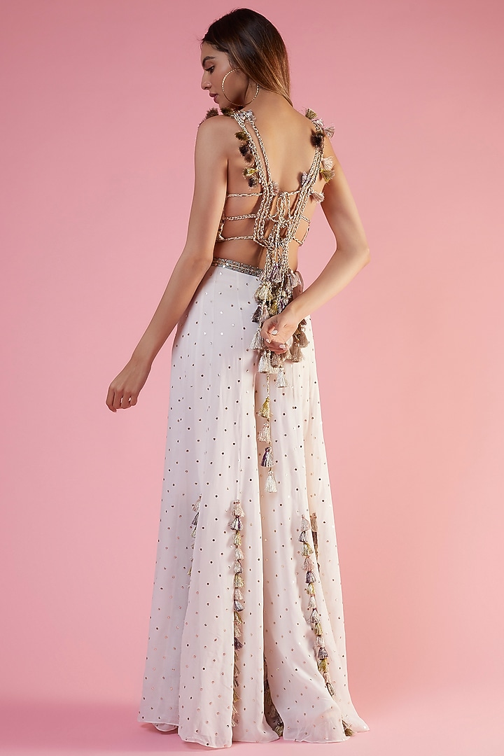 Off-White Georgette Mukaish Wedding Sharara Set by Payal Singhal at Pernia's Pop Up Shop