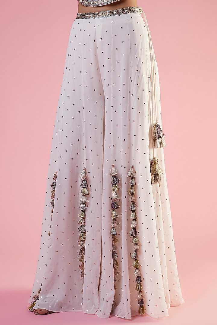Off-White Georgette Mukaish Wedding Sharara Set by Payal Singhal at Pernia's Pop Up Shop