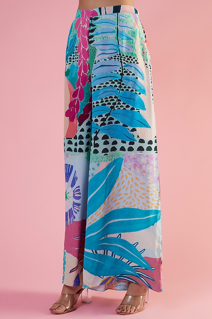 Aqua Crepe Printed & Hand Embroidered Kaftan Set by Payal Singhal at Pernia's Pop Up Shop