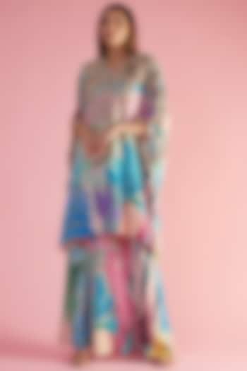 Aqua Crepe Printed & Hand Embroidered Kaftan Set by Payal Singhal at Pernia's Pop Up Shop