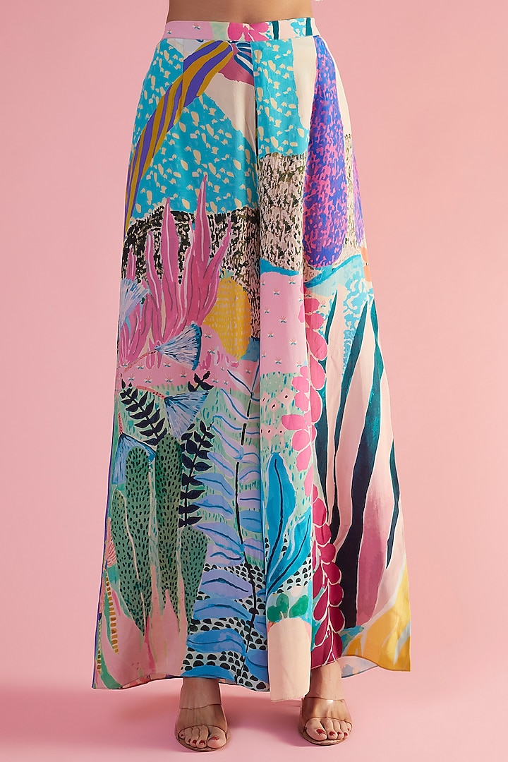 Aqua Crepe Printed & Hand Embroidered Kaftan Set by Payal Singhal at Pernia's Pop Up Shop