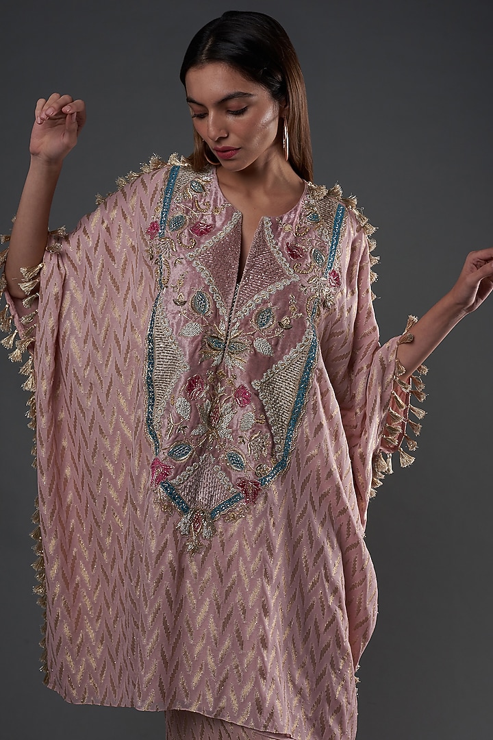 Blush Pink Banarasi Georgette Kaftan Set by Payal Singhal at Pernia's Pop Up Shop