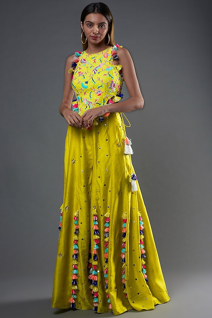 Yellow Abla Silk Sharara Set by Payal Singhal at Pernia's Pop Up Shop