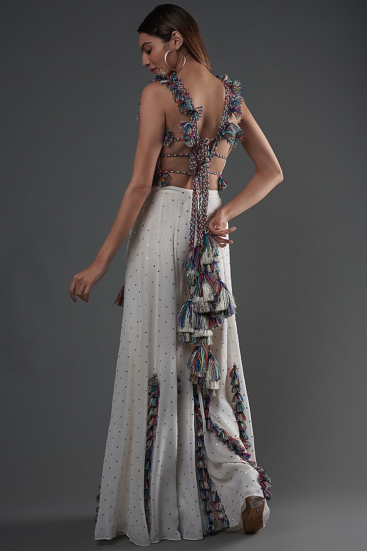 White Mukaish Georgette Wedding Sharara Set by Payal Singhal at Pernia's Pop Up Shop