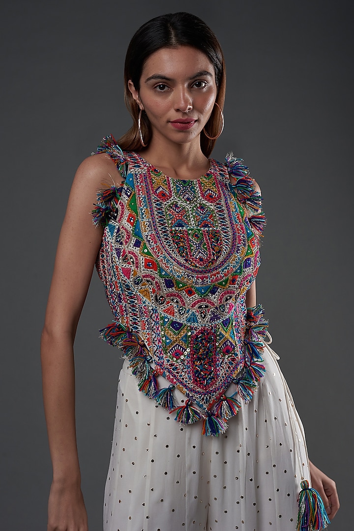 White Mukaish Georgette Wedding Sharara Set by Payal Singhal at Pernia's Pop Up Shop
