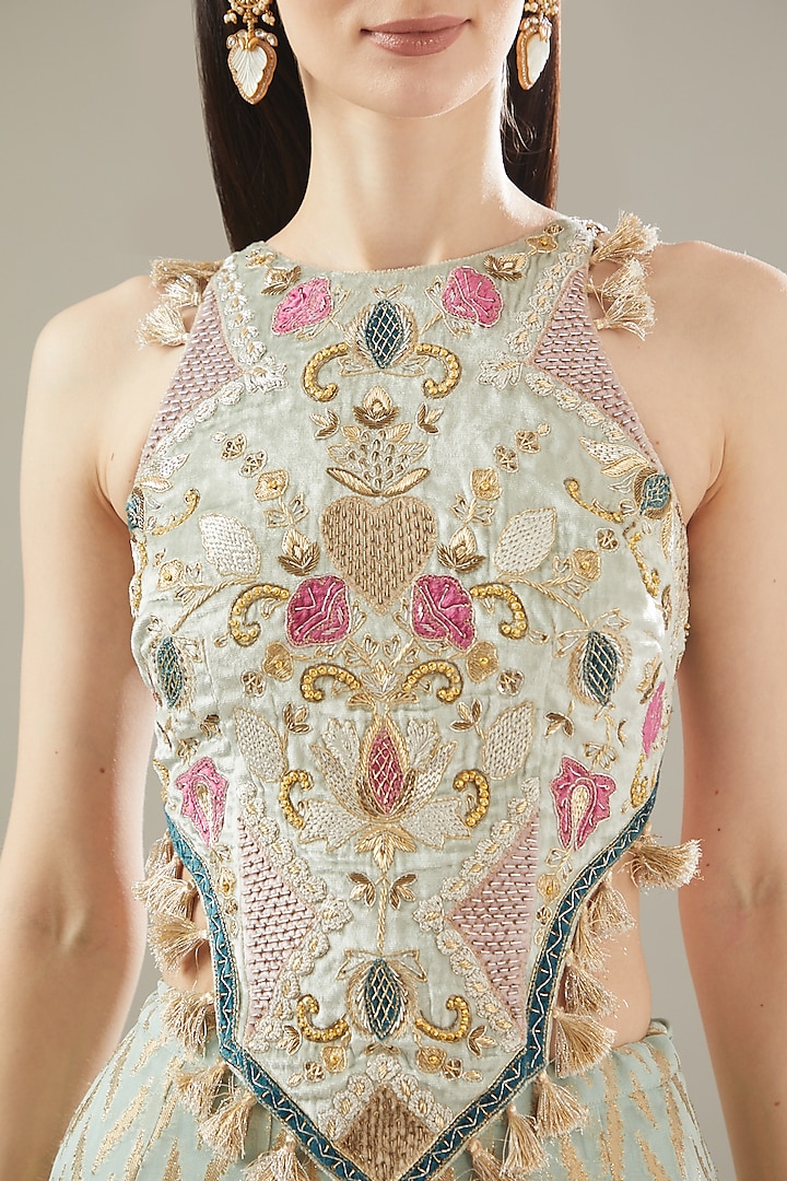 Mint Dash Banarasi Georgette Wedding Sharara Set by Payal Singhal at Pernia's Pop Up Shop