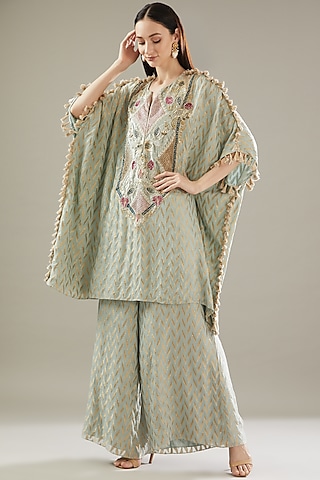 Green Banarasi Georgette Kaftan Set by Payal Singhal