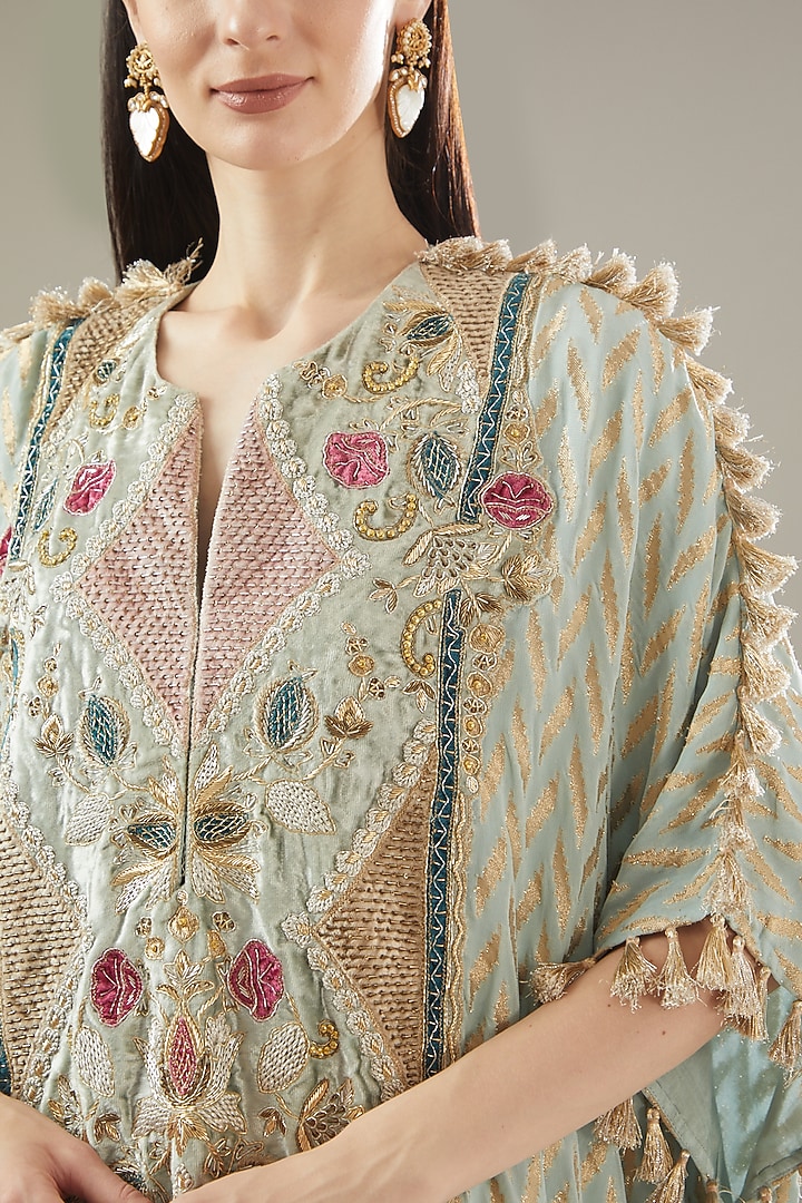 Green Banarasi Georgette Kaftan Set by Payal Singhal at Pernia's Pop Up Shop