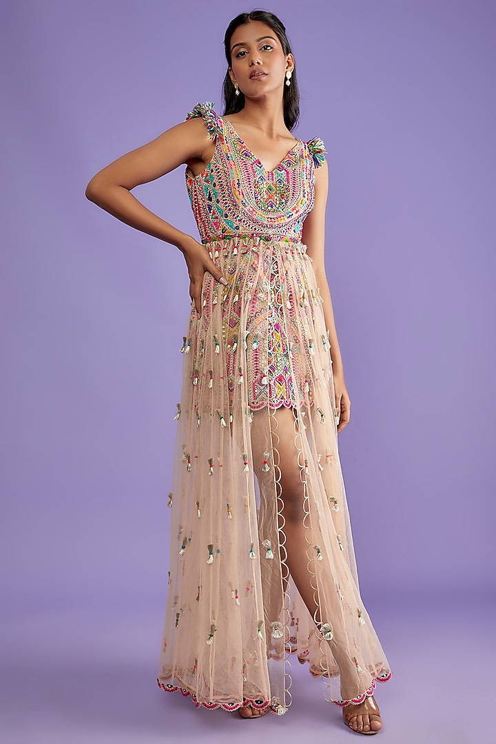 Multi-Colored Tulle Net Skirt Set by Payal Singhal