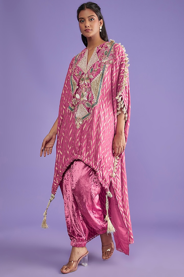 Pink Banarasi Georgette Embroidered Kaftan Set by Payal Singhal