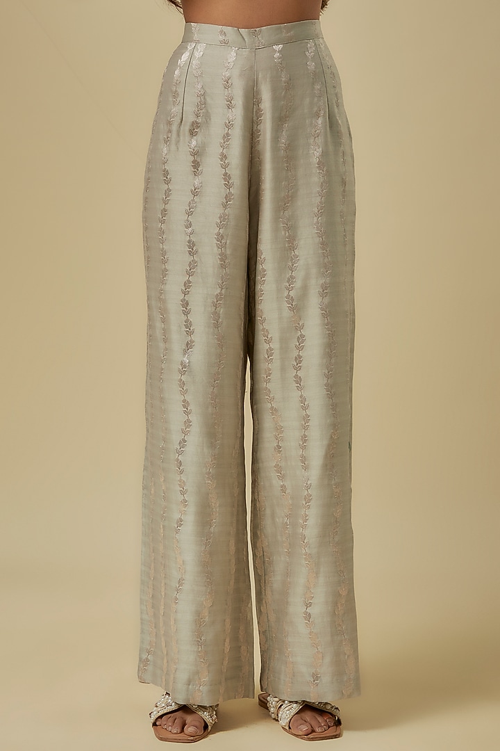 Grey Brocade Silk Hand Embroidered Kurta Set by Payal Singhal at Pernia's Pop Up Shop