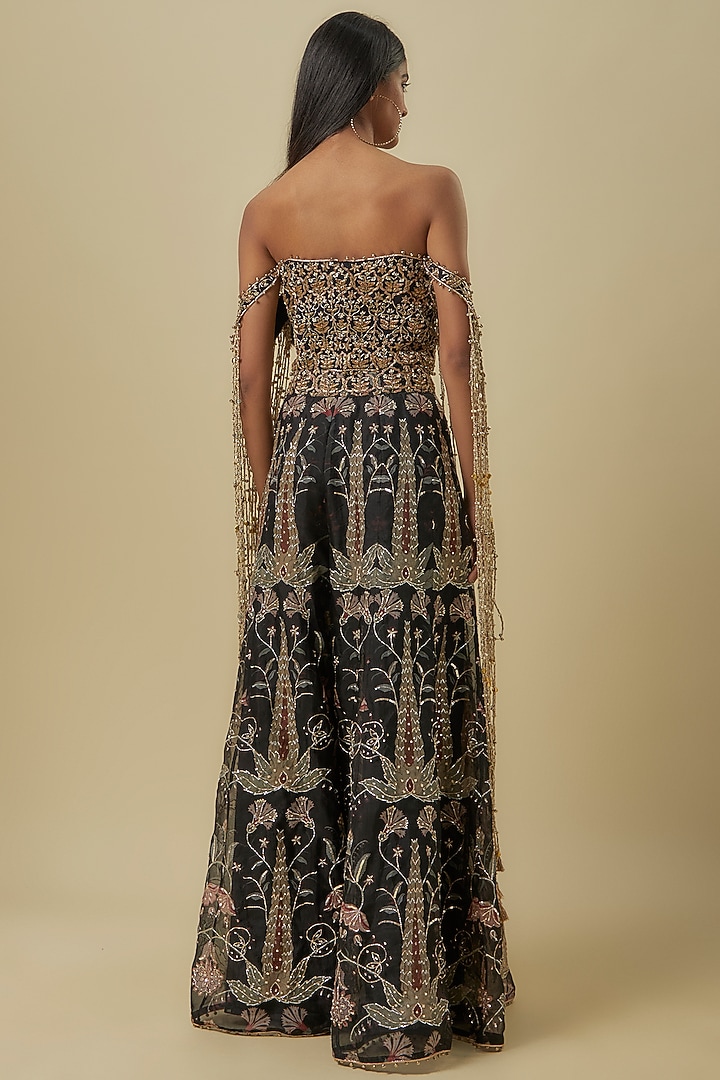 Black Organza Printed Bridal Sharara Set by Payal Singhal at Pernia's Pop Up Shop