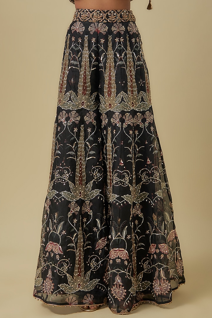 Black Organza Printed Bridal Sharara Set by Payal Singhal at Pernia's Pop Up Shop