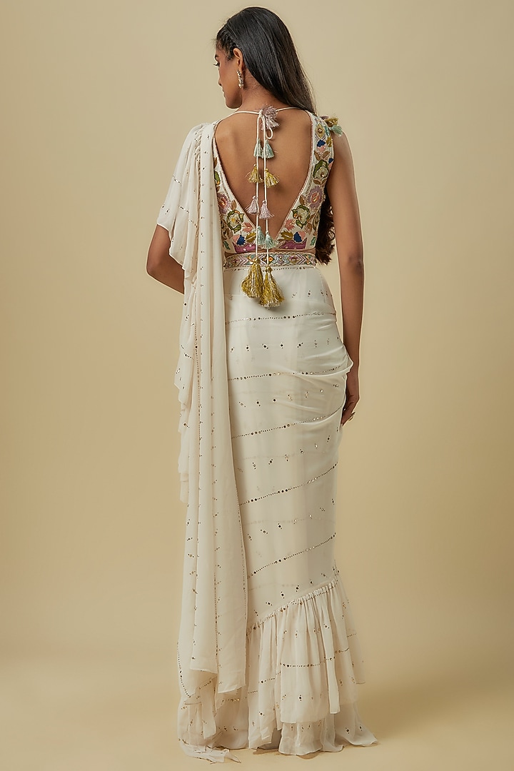 Off-White Mukaish Georgette Wedding Saree Set by Payal Singhal at Pernia's Pop Up Shop