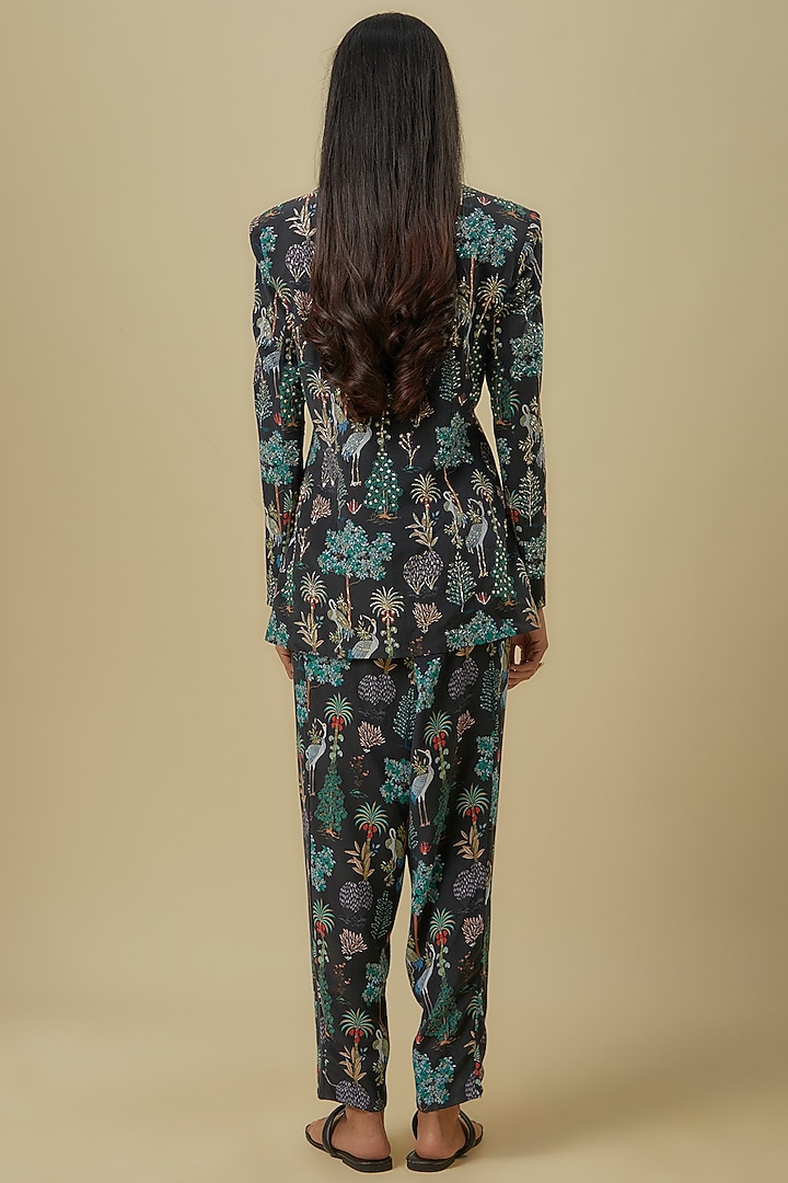 Black Art Crepe Digital Printed Jacket Set by Payal Singhal at Pernia's Pop Up Shop
