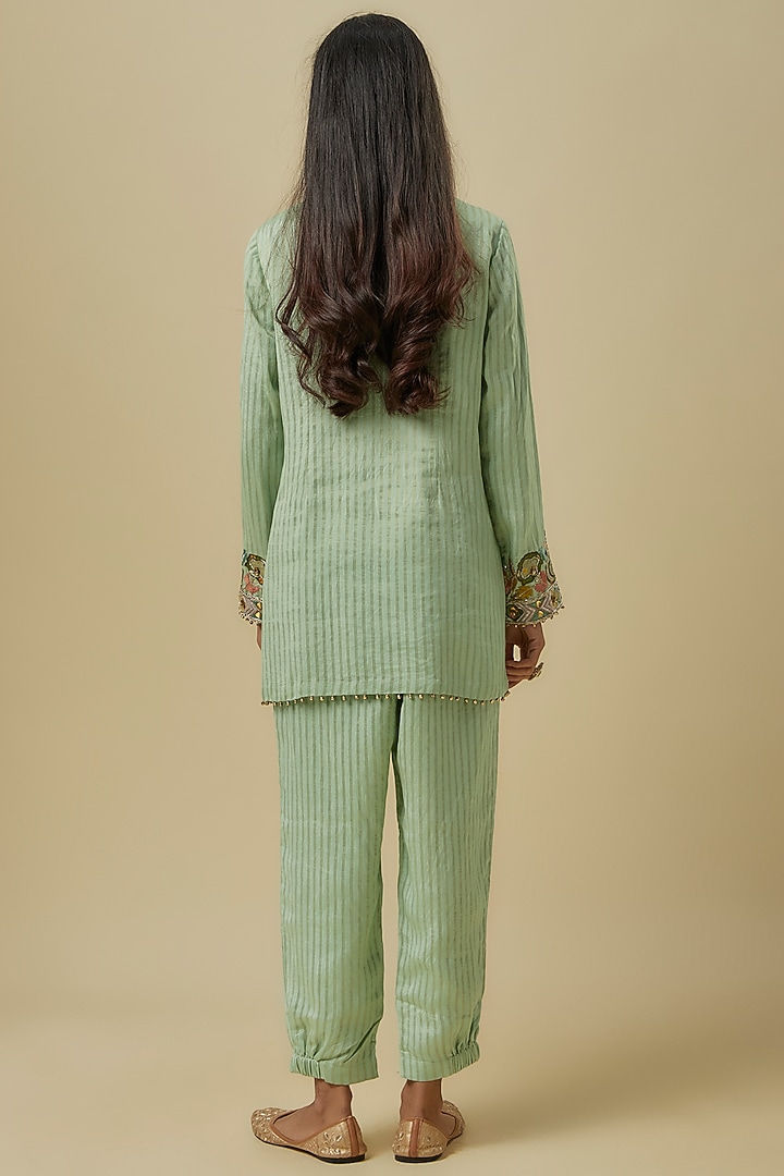 Mint Chanderi Hand Embroidered Kurta Set by Payal Singhal at Pernia's Pop Up Shop