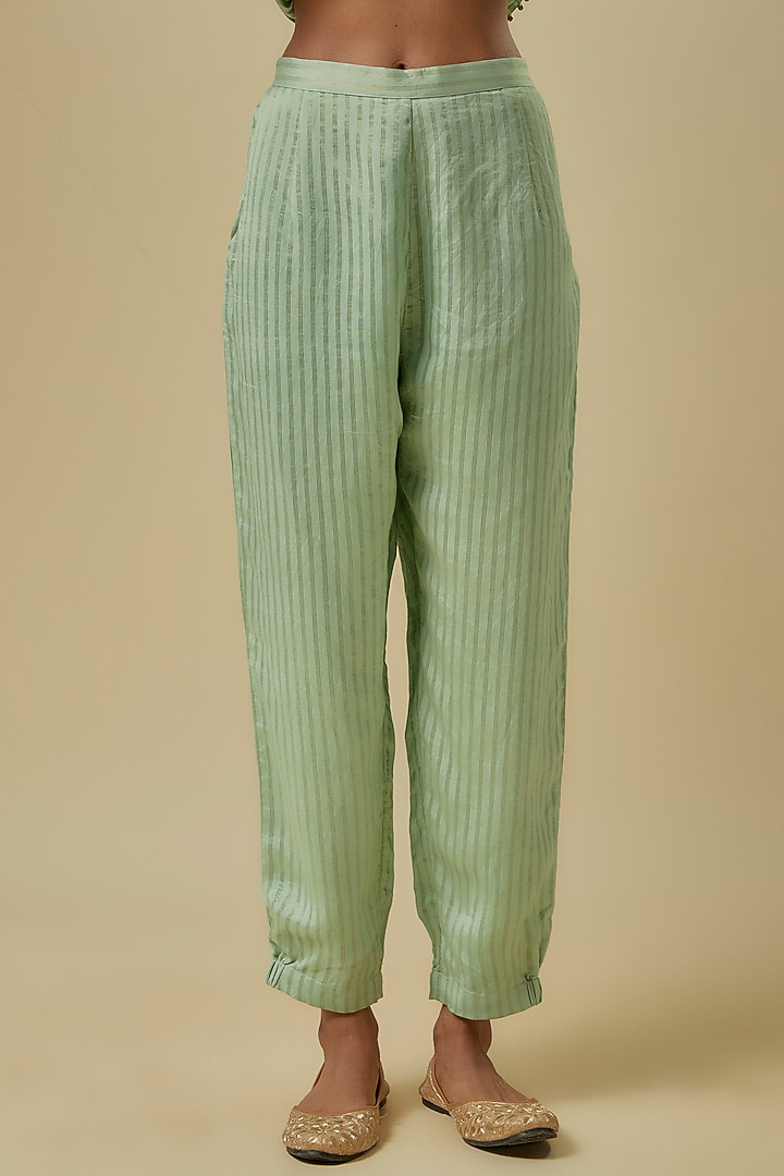 Mint Chanderi Hand Embroidered Kurta Set by Payal Singhal at Pernia's Pop Up Shop