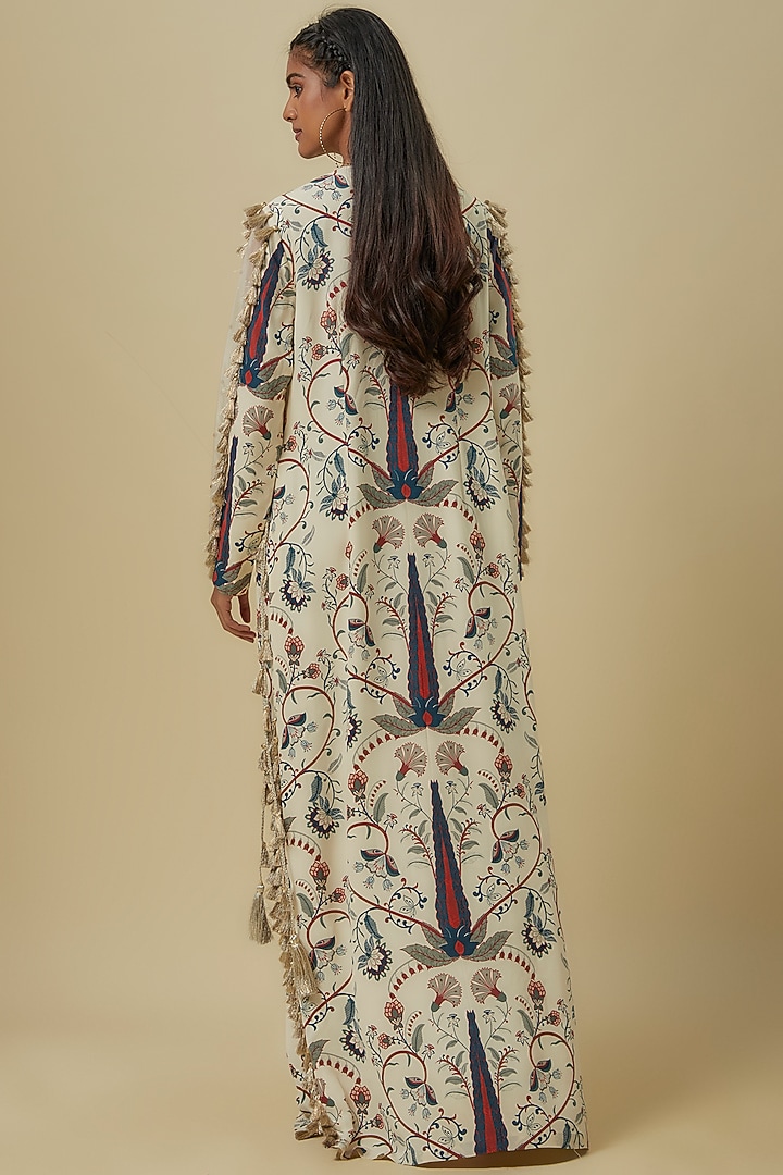 Blue Crepe Digital Printed & Hand Embroidered Kaftan by Payal Singhal at Pernia's Pop Up Shop