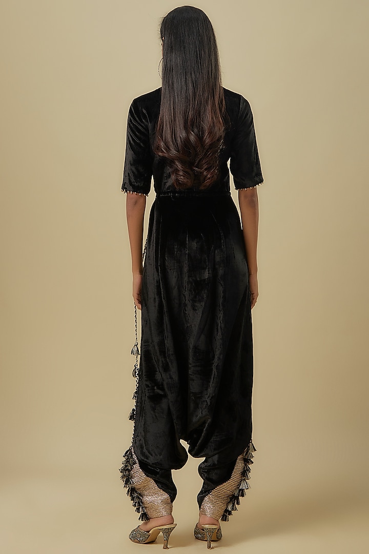 Black Velvet Hand Embroidered Jumpsuit by Payal Singhal at Pernia's Pop Up Shop