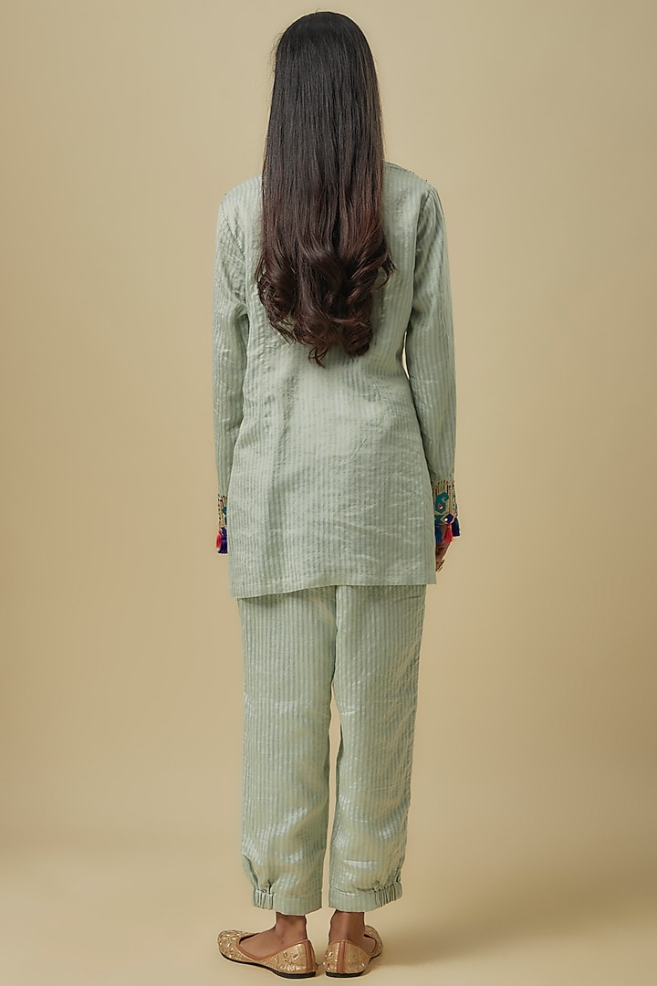Pale Blue Chanderi Hand Embroidered Short Kurta Set by Payal Singhal at Pernia's Pop Up Shop