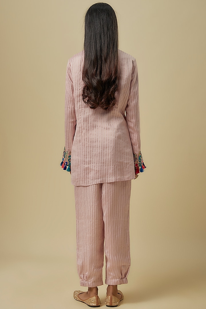 Onion Pink Chanderi Hand Embroidered Short Kurta Set by Payal Singhal at Pernia's Pop Up Shop
