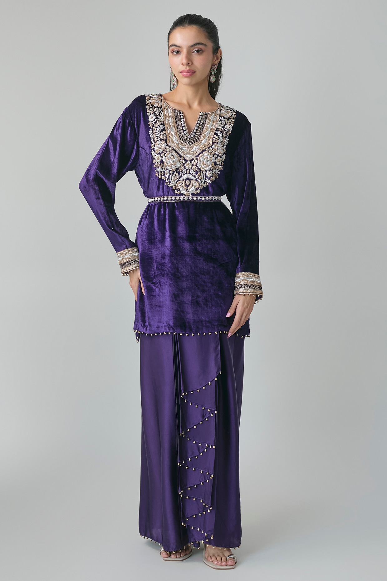 Payal Singhal Purple Silk Satin Embroidered Kurta Set