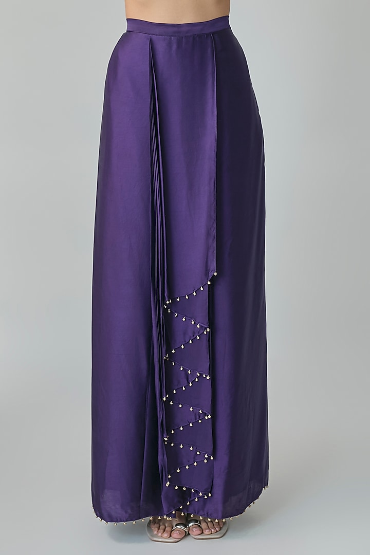 Purple Silk Satin Embroidered Kurta Set by Payal Singhal at Pernia's Pop Up Shop