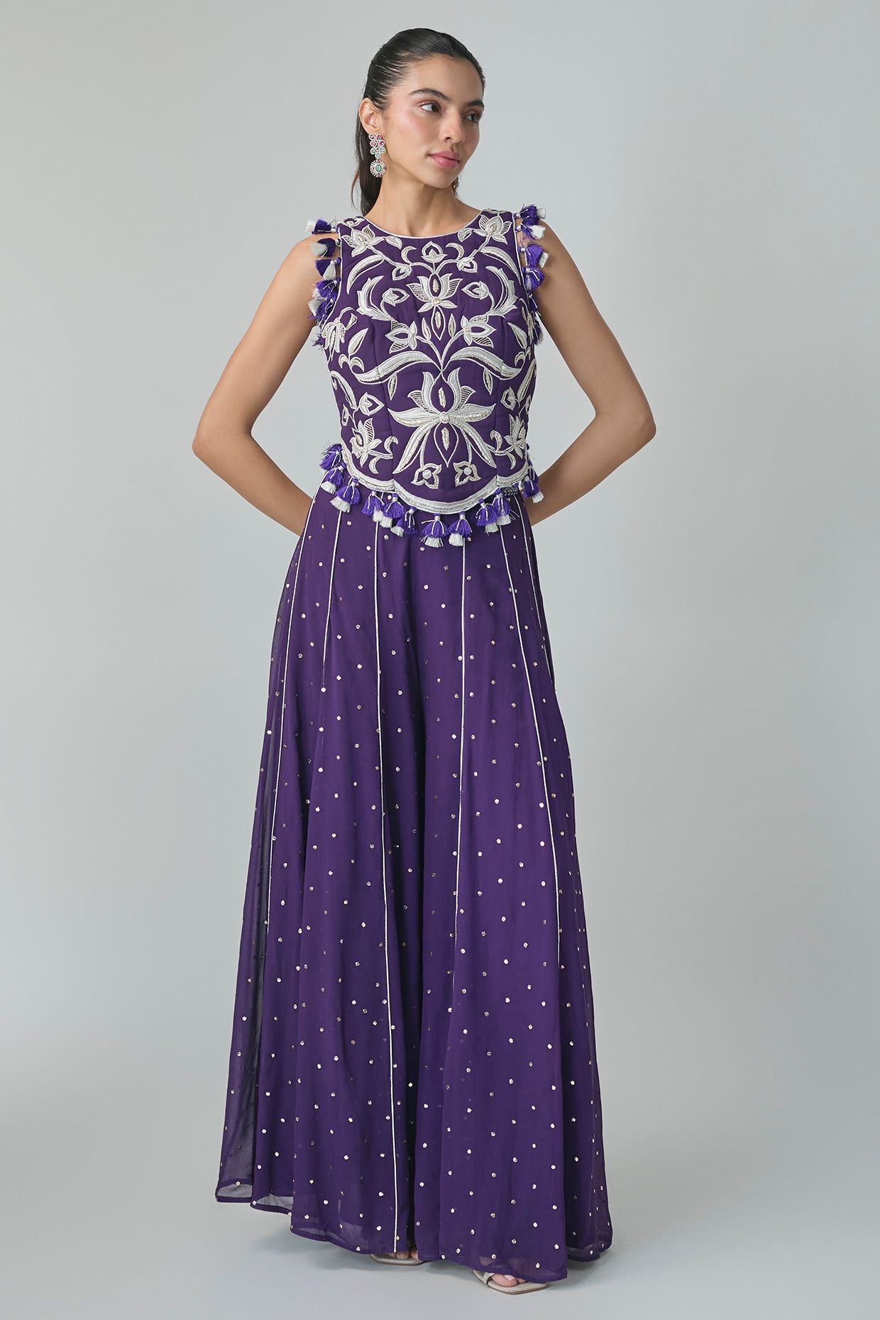 Payal Singhal Purple Mukaish Georgette Embroidered Sharara Set