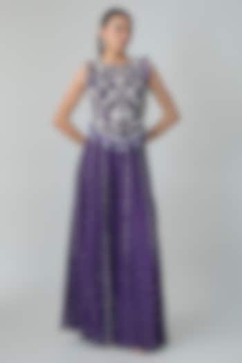 Purple Mukaish Georgette Embroidered Bridal Sharara Set by Payal Singhal at Pernia's Pop Up Shop