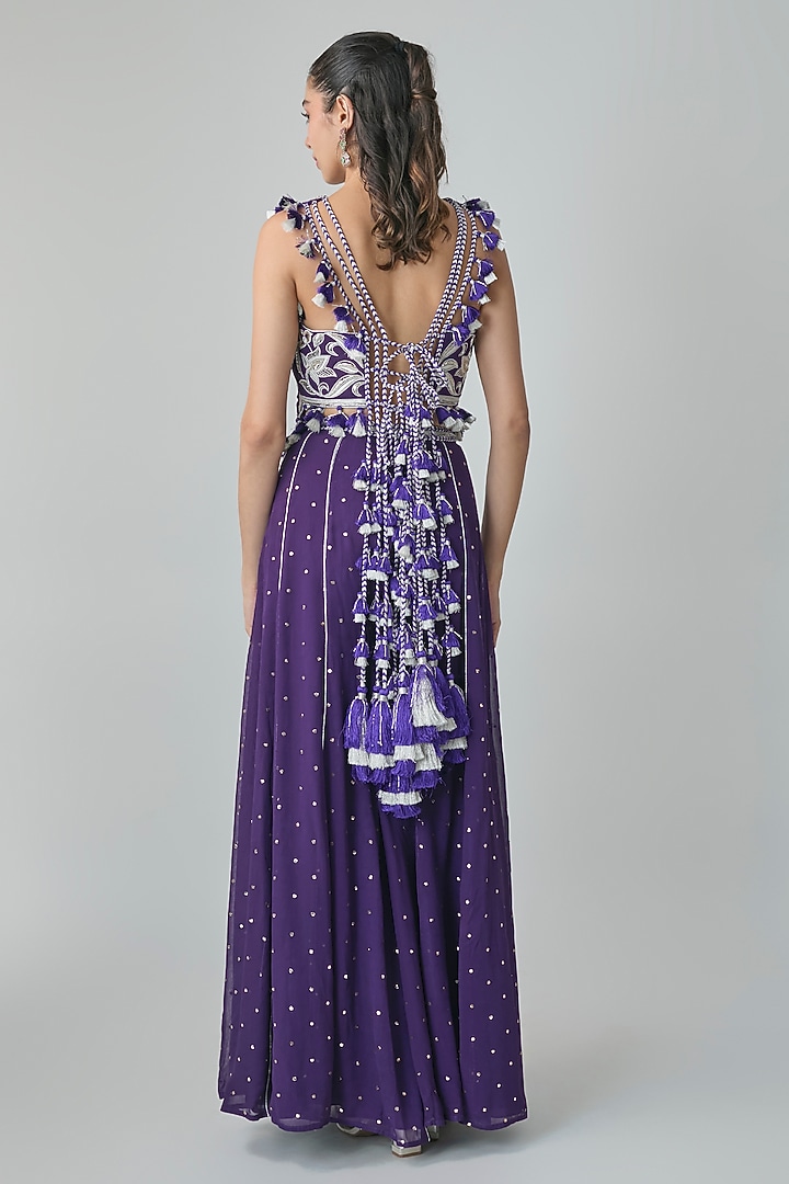 Purple Mukaish Georgette Embroidered Bridal Sharara Set by Payal Singhal at Pernia's Pop Up Shop