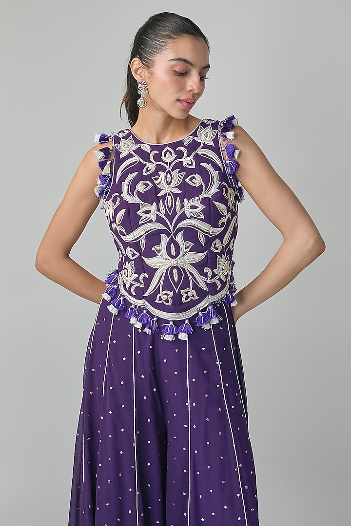 Purple Mukaish Georgette Embroidered Bridal Sharara Set by Payal Singhal at Pernia's Pop Up Shop