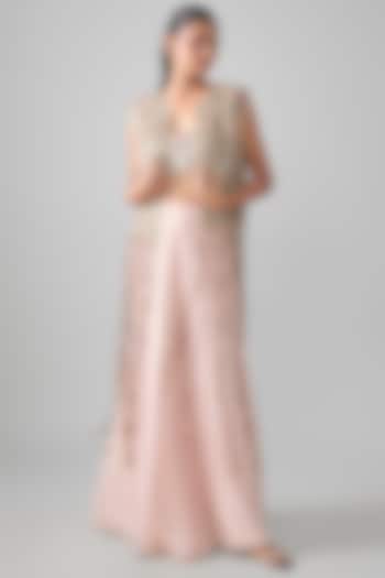 Blush Pink Mukaish Georgette Mirror Embroidered Bridal Sharara Set by Payal Singhal at Pernia's Pop Up Shop