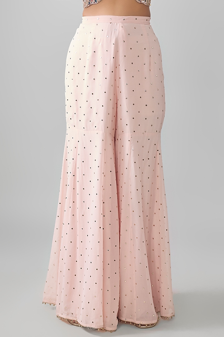 Blush Pink Mukaish Georgette Mirror Embroidered Bridal Sharara Set by Payal Singhal at Pernia's Pop Up Shop