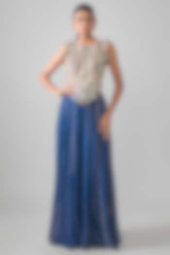 Navy Blue Mukaish Georgette Embroidered Bridal Sharara Set by Payal Singhal at Pernia's Pop Up Shop