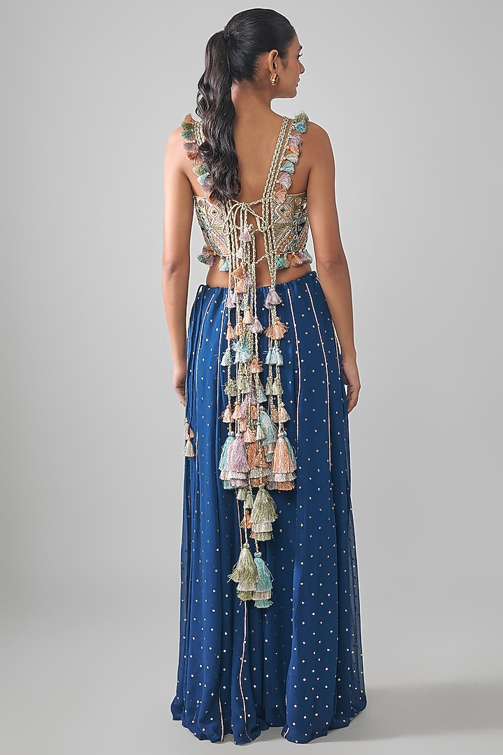 Navy Blue Mukaish Georgette Embroidered Bridal Sharara Set by Payal Singhal at Pernia's Pop Up Shop