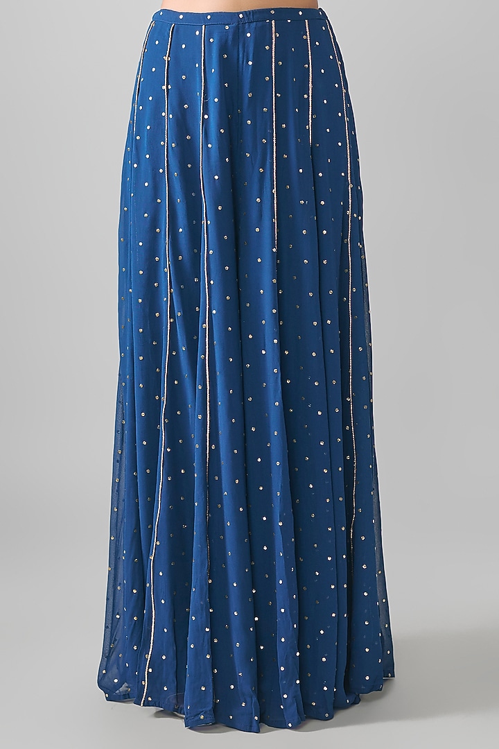 Navy Blue Mukaish Georgette Embroidered Bridal Sharara Set by Payal Singhal at Pernia's Pop Up Shop