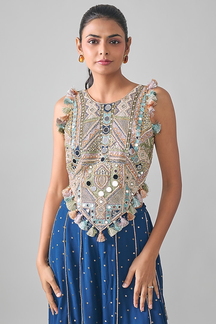 Navy Blue Mukaish Georgette Embroidered Bridal Sharara Set by Payal Singhal at Pernia's Pop Up Shop