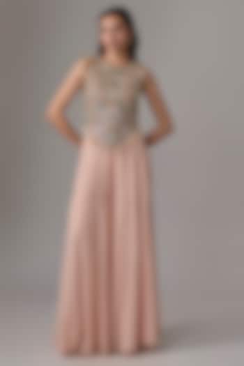 Rose Pink Mukaish Georgette Bridal Sharara Set by Payal Singhal at Pernia's Pop Up Shop